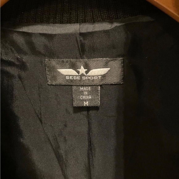 Bebe Leather Moto Jacket Black White Metallic Silver Size Medium 1990s - Picture 3 of 5